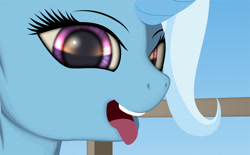 Size: 698x433 | Tagged: safe, artist:styroponyworks, derpibooru import, trixie, pony, unicorn, close-up, female, mare, solo, tongue out, wip