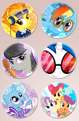 Size: 784x1200 | Tagged: safe, artist:pixelkitties, derpibooru import, apple bloom, dj pon-3, octavia melody, rainbow dash, scootaloo, spitfire, sweetie belle, trixie, vinyl scratch, earth pony, pegasus, pony, goggles