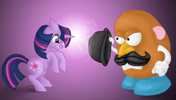 Size: 800x457 | Tagged: safe, artist:bux, derpibooru import, twilight sparkle, pony, unicorn, female, mare, mr. potato head