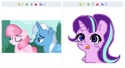 Size: 492x270 | Tagged: safe, derpibooru import, starlight glimmer, trixie, oc, pony, unicorn, derpibooru, female, infidelity, juxtaposition, mare, meta