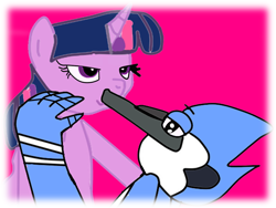 Size: 960x720 | Tagged: safe, artist:kaiamurosesei, derpibooru import, twilight sparkle, crossover, crossover shipping, female, kissing, male, mordecai, mordetwi, regular show, shipping, straight