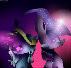 Size: 624x592 | Tagged: safe, artist:magpie-pony, derpibooru import, trixie, twilight sparkle, twilight sparkle (alicorn), alicorn, pony, unicorn, magic duel, crown, jewelry, princess trixie sparkle, regalia