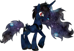 Size: 1024x706 | Tagged: safe, artist:ricepoison, princess luna, alicorn, pony, corrupted, messy mane, raised hoof, solo