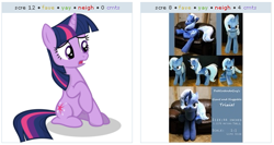 Size: 527x280 | Tagged: safe, derpibooru import, trixie, twilight sparkle, exploitable meme, juxtaposition, juxtaposition win