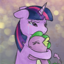 Size: 900x900 | Tagged: safe, artist:flutterwonder, derpibooru import, spike, twilight sparkle, dragon, crying, mama twilight