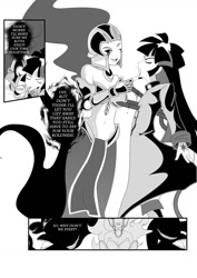 Size: 1024x1448 | Tagged: safe, artist:0ryomamikado0, dusk shine, nightmare moon, princess luna, twilight sparkle, human, comic:doki doki harmony, blood, comic, dialogue, humanized, monochrome, rule 63