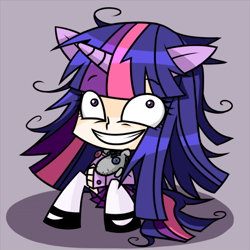 Size: 600x600 | Tagged: safe, artist:howzih, derpibooru import, smarty pants, twilight sparkle, chibi, eared humanization, horned humanization, humanized, insanity, pixiv, solo, tailed humanization, twilight snapple