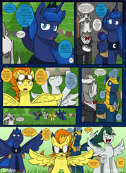 Size: 1584x2160 | Tagged: safe, artist:dracojayproduct, princess luna, spitfire, oc, oc:pierson, oc:reginald, oc:willow, alicorn, pony, comic:lunar isolation, comic