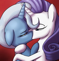 Size: 1280x1335 | Tagged: dead source, safe, artist:grispinne, derpibooru import, rarity, trixie, pony, unicorn, female, hug, kissing, lesbian, rarixie