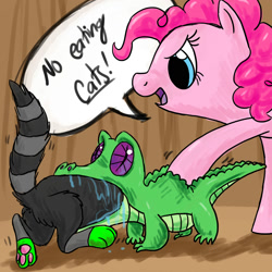 Size: 2000x2000 | Tagged: safe, artist:cavyspirit, gummy, pinkie pie, alligator, cat, earth pony, pony, circle of life, discipline, female, head first, high res, mare, oral vore, predation, vore