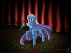 Size: 1600x1200 | Tagged: safe, artist:adalbertus, derpibooru import, trixie, pony, unicorn, female, flower, mare, rose, solo, stage