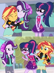 Size: 1426x1920 | Tagged: safe, artist:spottedlions, derpibooru import, sci-twi, starlight glimmer, sunset shimmer, trixie, twilight sparkle, equestria girls, mirror magic, spoiler:eqg specials, eyes closed, female, glasses, hat, jealous, lesbian, magical quartet, magical quintet, magical trio, open mouth, scitwishimmer, shipping, shipping war, sunsetsparkle, teary eyes