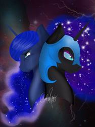 Size: 1536x2048 | Tagged: safe, artist:cosplaypony, nightmare moon, princess luna, alicorn, pony, crying, duality