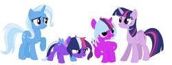 Size: 984x374 | Tagged: safe, artist:rubiuniverse, derpibooru import, trixie, twilight sparkle, twilight sparkle (alicorn), oc, alicorn, pony, female, lesbian, magical lesbian spawn, offspring, shipping, simple background, twixie, white background