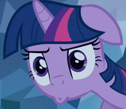 Size: 500x431 | Tagged: safe, derpibooru import, screencap, twilight sparkle, unicorn twilight, pony, unicorn, a canterlot wedding, cropped, crystal caverns, female, mare, pouting, reaction image, solo