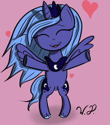 Size: 768x868 | Tagged: safe, artist:winterdominus, princess luna, alicorn, pony, both cutie marks, eyes closed, heart, hug, hug request, s1 luna, solo