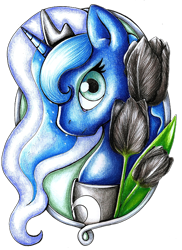 Size: 584x802 | Tagged: safe, artist:pingwinowa, princess luna, alicorn, pony, female, flower, mare, portrait, solo, traditional art, tulip