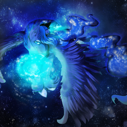 Size: 1024x1024 | Tagged: safe, artist:toskurra, princess luna, alicorn, pony, magic, smiling, solo, spread wings