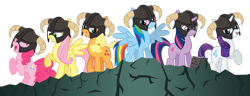 Size: 1280x492 | Tagged: safe, artist:mrlolcats17, derpibooru import, applejack, fluttershy, pinkie pie, rainbow dash, rarity, twilight sparkle, earth pony, pegasus, pony, unicorn, skyrim, the elder scrolls