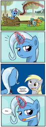 Size: 700x1933 | Tagged: safe, derpibooru import, derpy hooves, snails, snips, trixie, pegasus, pony, alicorn amulet, cigarette, crossing the memes, exploitable meme, female, mare, meme, memeception, smoking, smoking derpy, unimpressed trixie meme