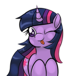 Size: 879x876 | Tagged: safe, artist:crimsonbristle, derpibooru import, twilight sparkle, tongue out, wink