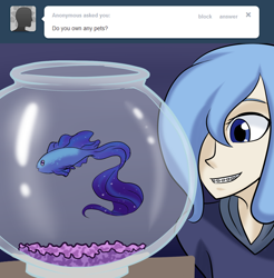 Size: 1280x1300 | Tagged: safe, artist:7nights, princess luna, fish, human, ask, ask human luna, betta, humanized, solo, tumblr