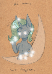 Size: 1107x1572 | Tagged: safe, artist:nahmaybetomorrow, derpibooru import, trixie, pony, unicorn, disappear, female, glowing eyes, mare, moon, solo