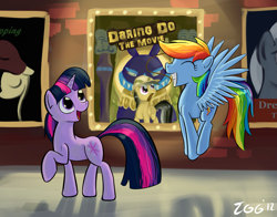 Size: 1771x1389 | Tagged: safe, artist:tggeko, derpibooru import, daring do, rainbow dash, twilight sparkle, pegasus, pony, duo focus, happy, movie poster