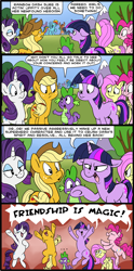 Size: 600x1212 | Tagged: safe, artist:spainfischer, derpibooru import, applejack, fluttershy, pinkie pie, rainbow dash, rarity, spike, twilight sparkle, dragon, earth pony, pegasus, pony, unicorn, the mysterious mare do well, comic, mane seven, mane six, take that