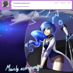 Size: 1280x1280 | Tagged: safe, artist:spittfireart, princess luna, human, ask, ask human luna, cute, humanized, lunabetes, solo, telescope, tumblr