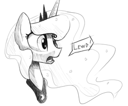 Size: 824x687 | Tagged: safe, artist:darkflame75, princess luna, alicorn, pony, female, frown, grayscale, lewd, mare, monochrome, open mouth, portrait, reaction image, solo, wide eyes