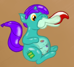 Size: 1050x950 | Tagged: safe, artist:vodkaroo, oc, oc only, oc:circuit board, oc:peppermint, balloonie pony, original species, unicorn, eaten alive, fetish, inflatable, vore