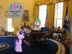 Size: 900x675 | Tagged: safe, artist:supergeek17, derpibooru import, spike, twilight sparkle, pony, irl, photo, ponies in real life, president, vector