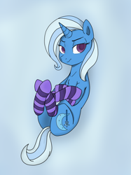 Size: 1936x2592 | Tagged: safe, artist:immatrixie, derpibooru import, trixie, pony, unicorn, clothes, female, mare, socks, solo, striped socks