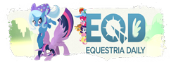 Size: 400x140 | Tagged: safe, derpibooru import, applejack, fluttershy, pinkie pie, rainbow dash, rarity, trixie, twilight sparkle, twilight sparkle (alicorn), alicorn, earth pony, pegasus, pony, unicorn, equestria daily, inconvenient trixie, mane six