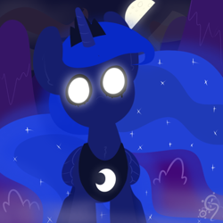 Size: 512x512 | Tagged: safe, artist:zacproductions, princess luna, alicorn, pony, creepy, glowing eyes, looking at you, moon, night, solo