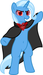 Size: 362x618 | Tagged: safe, artist:jezendar, derpibooru import, trixie, pony, unicorn, alicorn amulet, belly button, bipedal, cape, clothes, grin, simple background, smiling, solo, transparent background