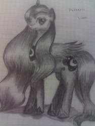 Size: 768x1024 | Tagged: safe, princess luna, alicorn, pony, graph paper, monochrome, sketch, traditional art