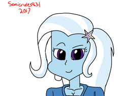 Size: 800x600 | Tagged: safe, artist:sonicrules831, derpibooru import, trixie, equestria girls, blue skin, clothes, female, solo, two toned hair