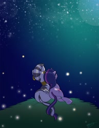 Size: 638x825 | Tagged: safe, artist:bunnimation, derpibooru import, twilight sparkle, unicorn twilight, zecora, unicorn, zebra, female, intertwined tails, lesbian, mare, shipping, stargazing, twicora