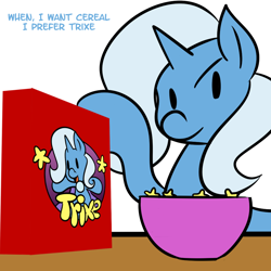 Size: 1000x1000 | Tagged: safe, artist:fauxsquared, derpibooru import, trixie, pony, unicorn, cereal, female, mare, solo, trixie is magic, tumblr