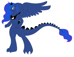 Size: 3083x2350 | Tagged: safe, artist:pyrus-leonidas, princess luna, alicorn, kaiju, pony, godzilla (series), kaijufied, simple background, solo, transparent background