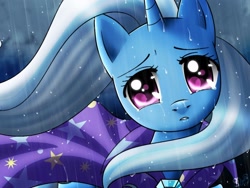 Size: 1400x1050 | Tagged: safe, artist:princesssilverglow, derpibooru import, trixie, pony, unicorn, crying, female, mare, rain, solo