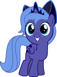 Size: 1118x1500 | Tagged: safe, princess luna, alicorn, pony, braces, cute, filly, grin, hair bow, looking at you, lunabetes, simple background, smiling, solo, squee, transparent background, vector, woona, younger