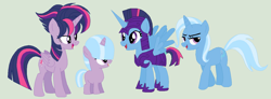 Size: 1290x474 | Tagged: safe, artist:deppressedunicorn, derpibooru import, trixie, twilight sparkle, twilight sparkle (alicorn), oc, alicorn, pony, female, lesbian, magical lesbian spawn, offspring, parent:trixie, parent:twilight sparkle, parents:twixie, shipping, twixie