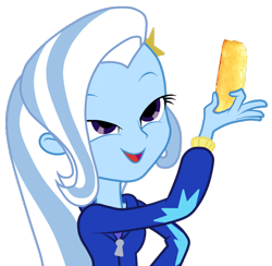 Size: 750x732 | Tagged: safe, derpibooru import, trixie, equestria girls, exploitable meme, look what trixie found, meme, solo, the great and powerful twinkie, twinkies