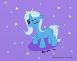 Size: 999x799 | Tagged: safe, artist:melaniexq, derpibooru import, trixie, pony, unicorn, female, mare, solo, wink