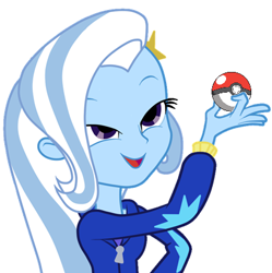 Size: 409x410 | Tagged: safe, derpibooru import, trixie, equestria girls, exploitable meme, look what trixie found, meme, pokéball, pokémon, solo