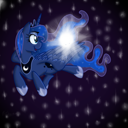 Size: 1024x1024 | Tagged: safe, artist:shellythewolf1, princess luna, alicorn, pony, commission, glow, solo, stars