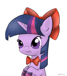 Size: 700x800 | Tagged: safe, artist:rodolfomushi, derpibooru import, twilight sparkle, pony, bow, clothes, female, mare, ribbon, socks, solo, striped socks